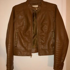A New Day Faux Leather Brown Moto Jacket